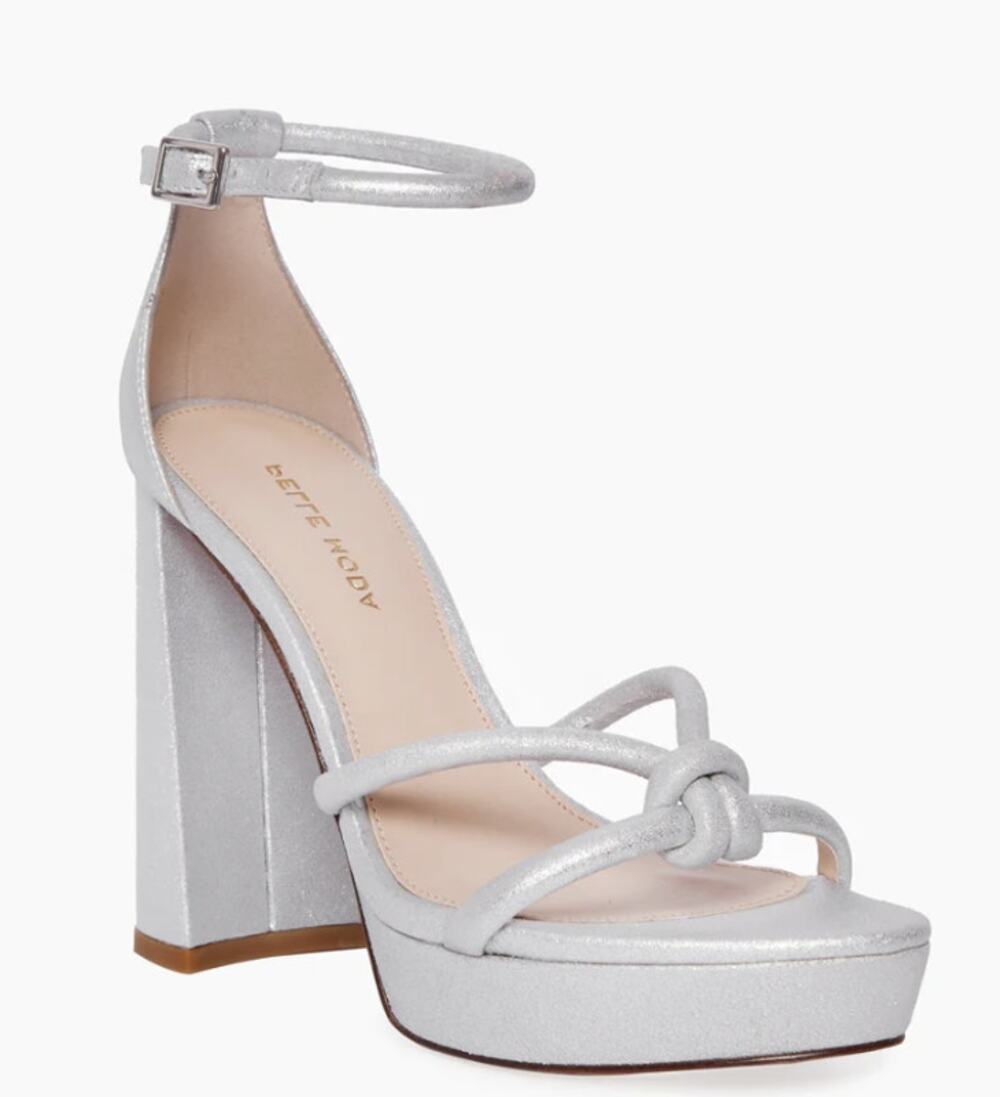 Pella Moda Womens Gilian Ankle Strap Sandal Silver Chunky Heel Platform 10